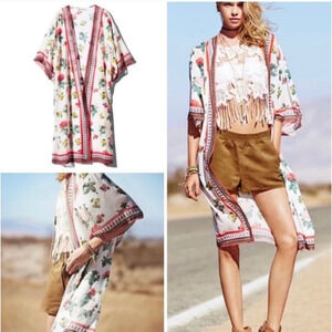 H&M X Coachella Size Large Sheer Floral Kimono Duster Top Festival Boho Beachy L